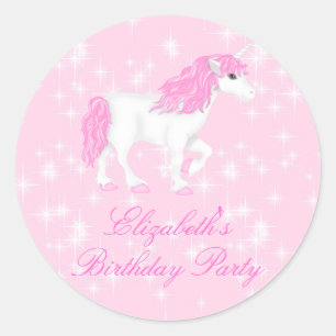 Adesivo Redondo Pink Sparkle Unicorn Birthday Sticker