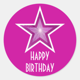 Adesivo Redondo Pink Star 'Happy Birthday', vinheta redonda cor-de
