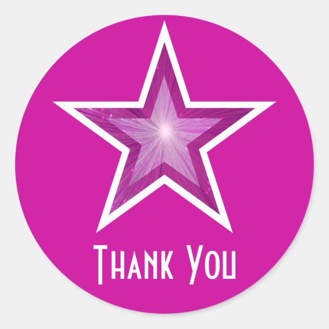 Adesivo Redondo Pink Star "Obrigado", colante redondo rosa (Frente)
