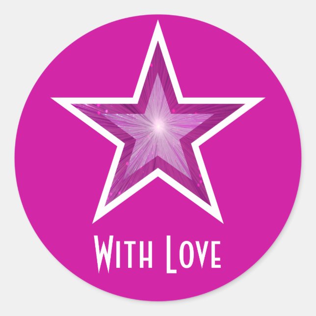 Adesivo Redondo Pink Star 'With Love', colante redondo rosa (Frente)