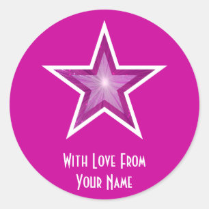 Adesivo Redondo Pink Star 'With Love From' (Com Amor De)