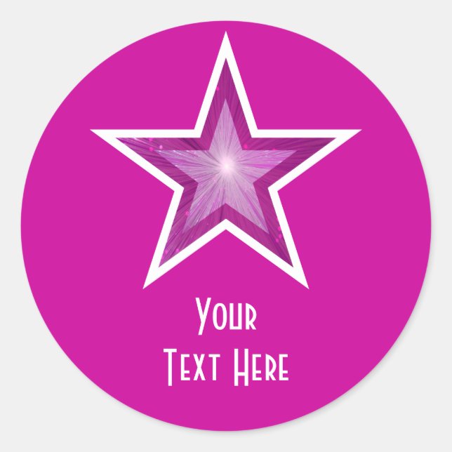 Adesivo Redondo Pink Star 'Your Text' (Seu Texto), colante redondo (Frente)
