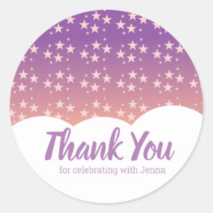 Adesivo Redondo Pink Stars Cloud Birthday Favor
