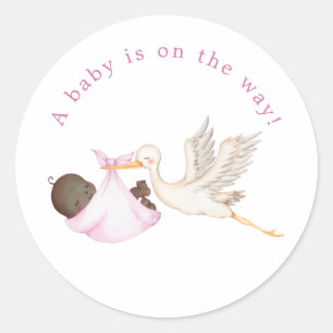 Adesivo Redondo Pink Stork para Chá de Bebê