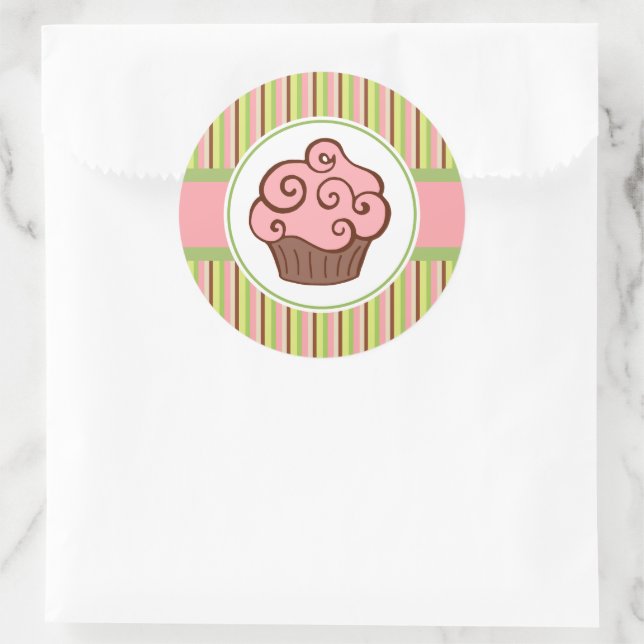 Adesivo Redondo Pink Striped Cupcake Stickers (Bolsa)