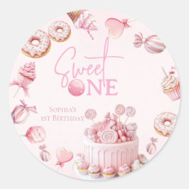 Adesivo Redondo Pink Sweet One Round Favor Stickers