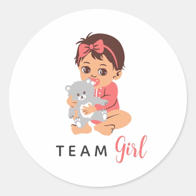 Adesivo Redondo Pink Team Girl Sticker with Baby and Bear (Frente)