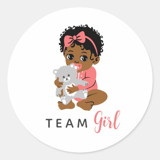 Adesivo Redondo Pink Team Girl Sticker with Black Baby and Bear (Frente)