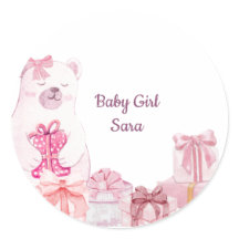 Pink Teddy Bear Baby Shower Favor Sticker