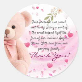 Adesivo Redondo Pink Teddy Bear Baby Shower Thank You Sticker