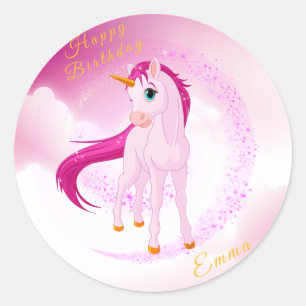 Adesivo Redondo Pink Unicorn Sticker - Presente de Aniversário Per
