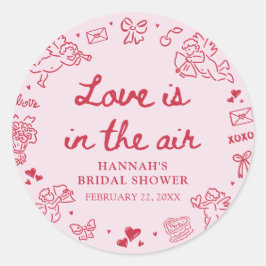 Adesivo Redondo Pink Valentine Love is in the Air Bridal Shower