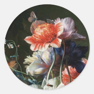 ADESIVO REDONDO PINK VERMELHOS ANEMONÁRIOS BRANCOS FLORES, MONOGRA