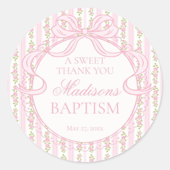 Adesivo Redondo Pink Vintage Fancy Floral Baptism Circle (Frente)