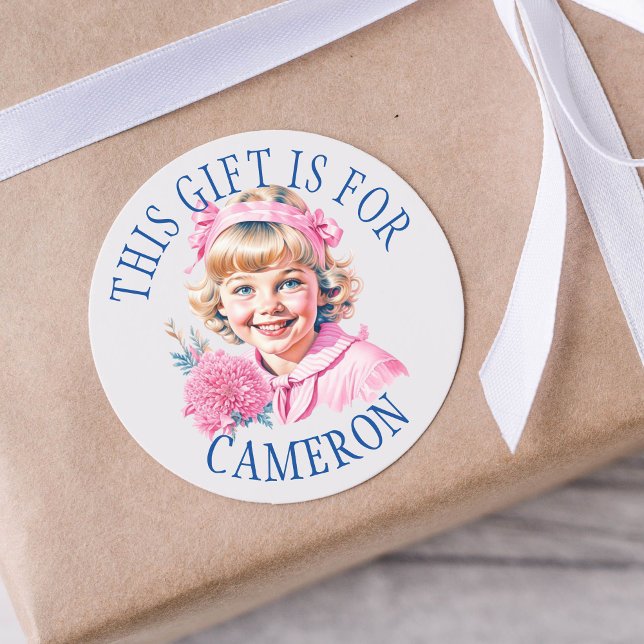 Adesivo Redondo Pink Vintage Little Girl Christmas Tag (Criador carregado)