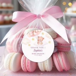 Adesivo Redondo Pink Watercolor Bear Baby Shower Girl