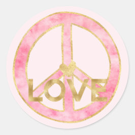 Adesivo Redondo Pink Watercolor Dourado Sinal de Paz Amor Coração