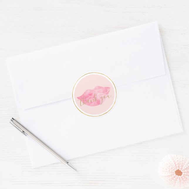 Adesivo Redondo Pink Watercolor Lips Thank you (Envelope)