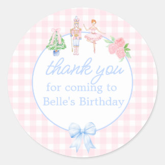 Adesivo Redondo Pink Watercolor Nutcracker Natal Obrigado