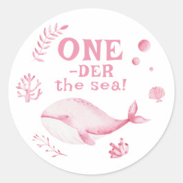 Adesivo Redondo Pink Whale Oneder The Sea 1st Birthday 