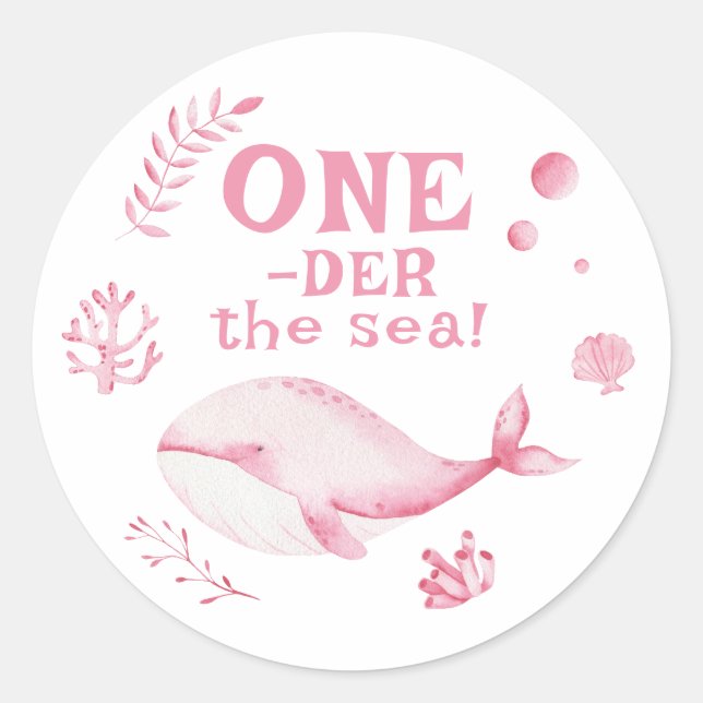 Adesivo Redondo Pink Whale Oneder The Sea 1st Birthday  (Frente)