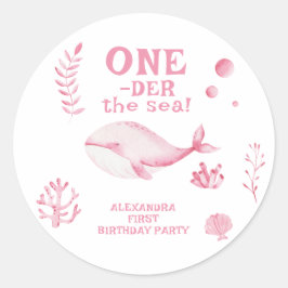 Adesivo Redondo Pink Whale Oneder The Sea 1st Birthday 