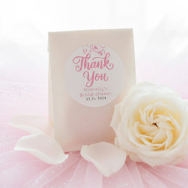 Adesivo Redondo Pink Whimsical Garden Bridal Shower Thank You 