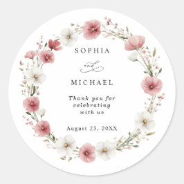 Adesivo Redondo Pink Wild Flowers Wedding Sticker