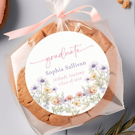 Adesivo Redondo Pink Wildflower Bloom Graduation Party
