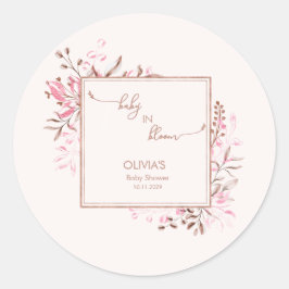 Adesivo Redondo Pink Wildflower Border Baby in Bloom Baby Shower