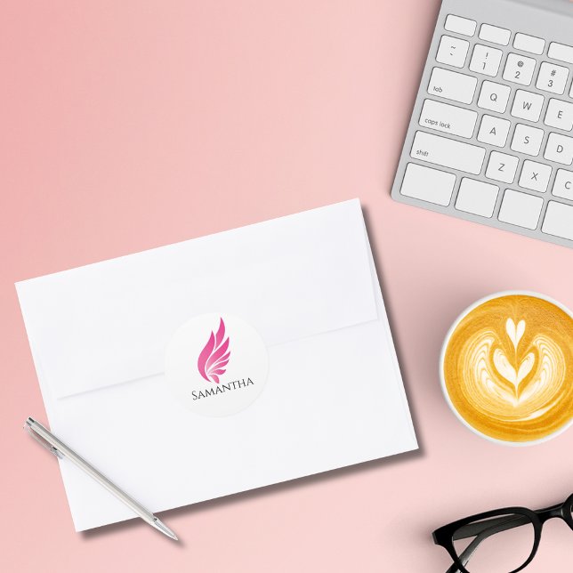 Adesivo Redondo Pink Wing Cute Girly Aviation Women Simple  (Criador carregado)