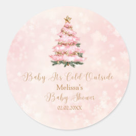 Adesivo Redondo Pink Winter Baby Its Cold Outside Baby Shower
