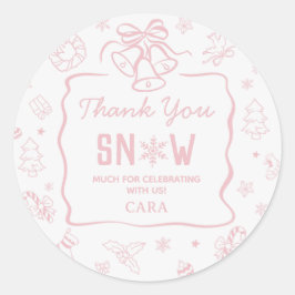 Adesivo Redondo Pink Winter Onederland Birthday Party