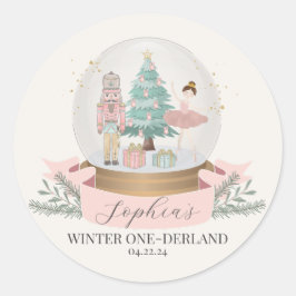Adesivo Redondo pink Winter onederland first aniversland