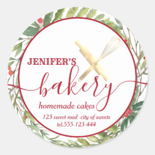 Adesivo Redondo Pino de rolagem botânico de férias e padaria de 