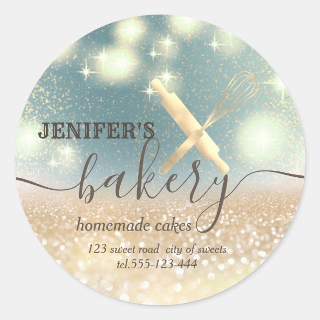 Adesivo Redondo Pino rolante brilhante e panificação de script che (Frente)