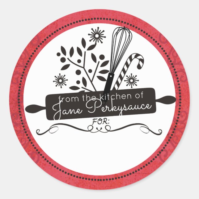 Adesivo Redondo Pino rolante whisk Natal da cozinha de (Frente)