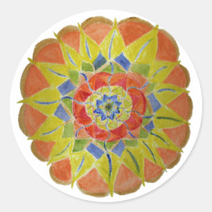 Adesivo Redondo Pinta amarela Aquarelle Mandala