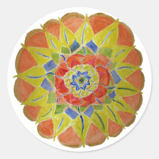Adesivo Redondo Pinta amarela Aquarelle Mandala (Frente)