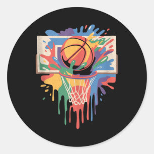 Adesivo Redondo Pinta Colorida Esplash Basquete Jogador Artístico