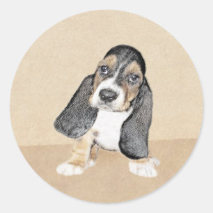 Adesivo Redondo Pintado de Cachorro Basset - Arte Cachorro Origina