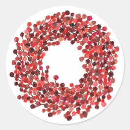 Adesivo Redondo Pintado Mão Vermelho Winterberry Wreath no Natal