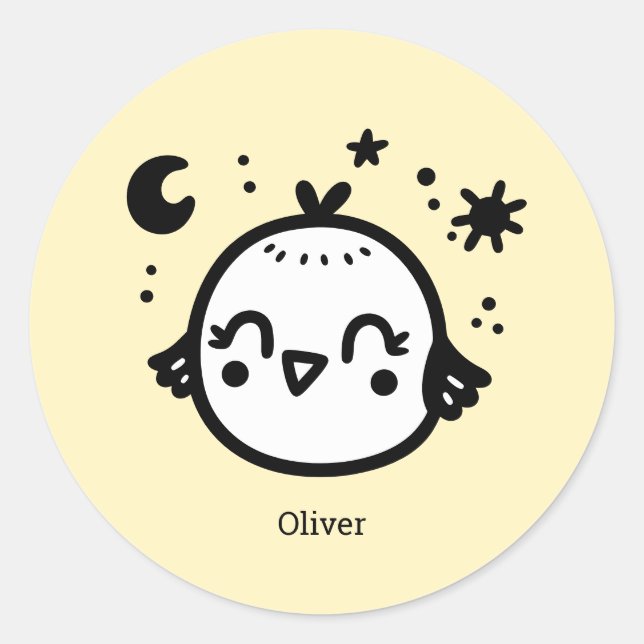 Adesivo Redondo Pintinho alegre - Arte da Linha de Pássaros Kawaii (Frente)