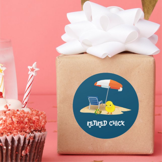 Adesivo Redondo Pintinho aposentado — cena da praia (Festa)