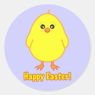 Adesivo Redondo Pintinho de felz pascoa em Púrpura