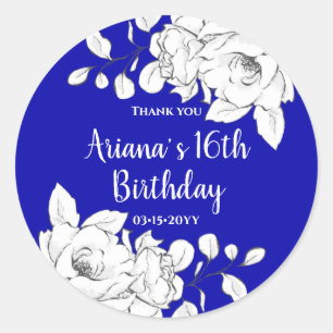 Adesivo Redondo Pintinho Moderno Blue White Floral Obrigado Cla