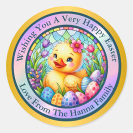 Adesivo Redondo Pintinhos, flores e ovos coloridos de Páscoa