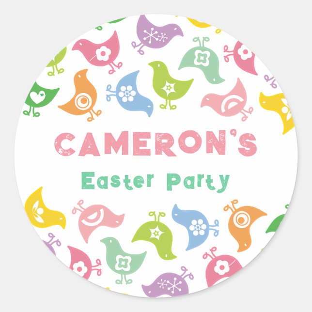 Adesivo Redondo Pintinhos Retro Arco-Íris Favoritos para festas Pá (Frente)