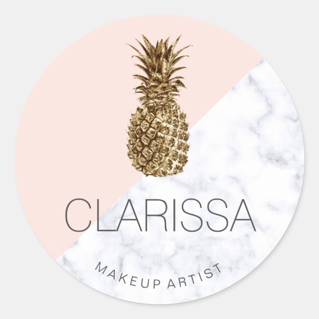 Adesivo Redondo Pinto-de-abacaxi-de-ouro moderno e elegante (Frente)