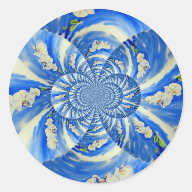 Adesivo Redondo Pintor branco de orquídea elegante (Frente)